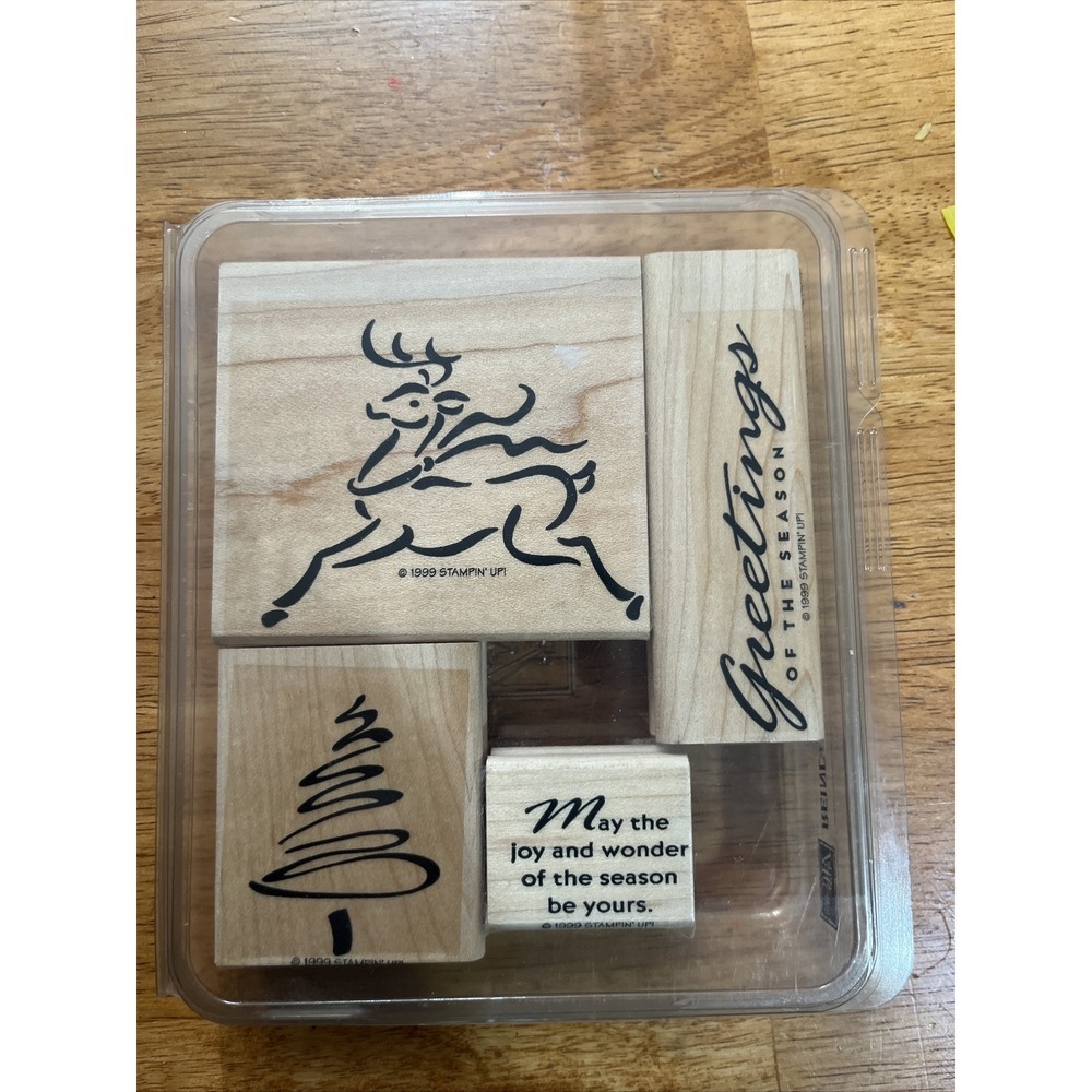 1999 Stampin' Up Reindeer Greetings 4 pc RUBBER INK WOOD-MOUNTED STAMP SET